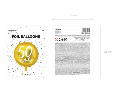 Balon foliowy 50th birthday, złoty, średnica 45cm