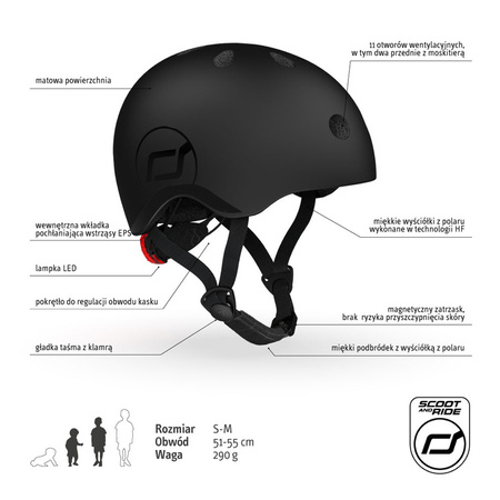 SCOOTANDRIDE Kask XXS-S dla dzieci 1-5 lat Black 000478