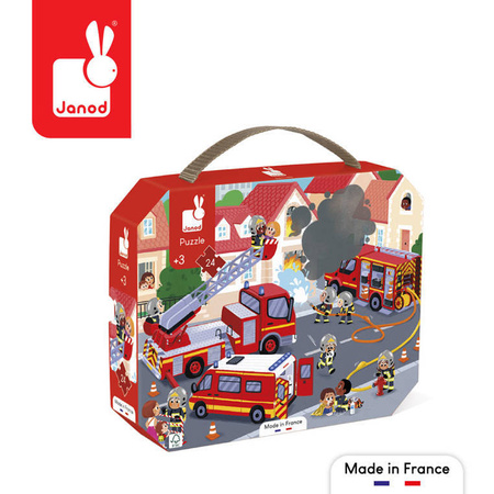 Puzzle w walizce Strażaxy 24 el Made in France Janod 326050
