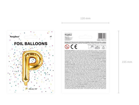Balon foliowy litera "p", 35cm, złoty