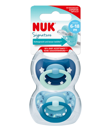 Nuk Smoczek uspokajający silikonowy 0-6 m-cy Signature Night 2szt /box 382300