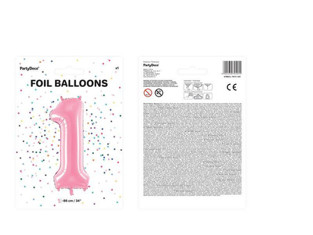Balon foliowy cyfra 1 różowy 86cm 794955