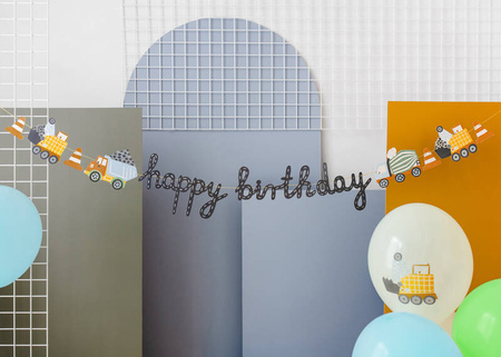 Baner Happy Birthday Pojazdy budowlane 2m mix 021211