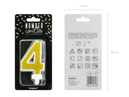 Świeczka urodzinowa cyferka 4, złoty, 7cm