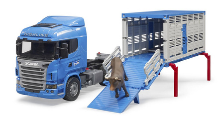 Bruder 03549 scania r z kontenerem i figurką krowy 