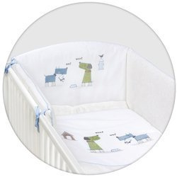 Zestaw pościeli 3-elementowy haft pieski niebiesko-zielone