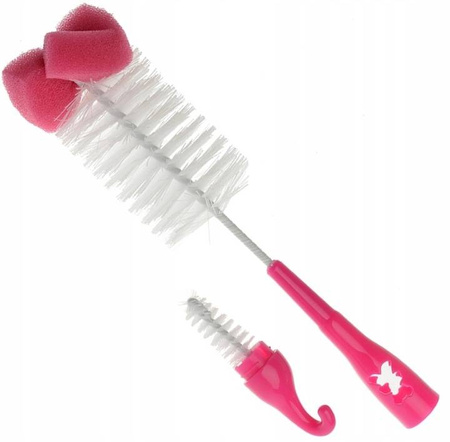 Akuku Szczotka do butelek i smoczków z gąbką pink (24/72) 005758