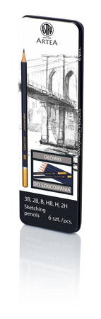 Ołówki do szkicowania 6szt 3b,2b,b,hb,h,2h 112121 astra