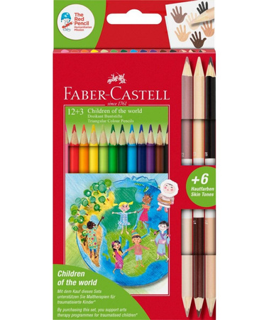 Faber-Castell Kredki 12+3 trójkątne Children of the world 017447