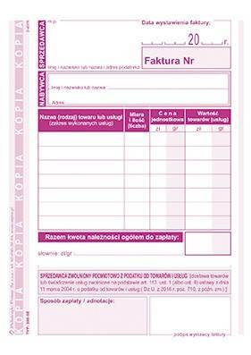 Druk Faktura dla zwolnionych podmiotowo z podatku A6 (pion) 027808