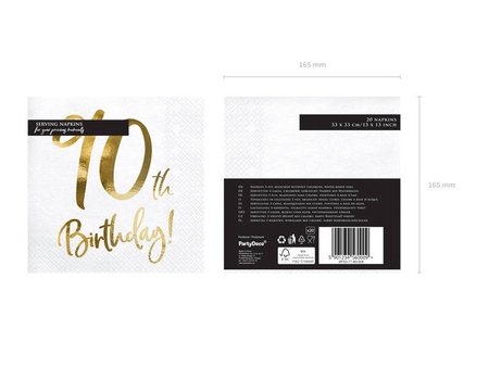 Serwetki 90TH Birthday białe 30x30cm 20szt 109421
