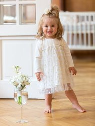 Sukienka tiulowa w kropki ceremony ecru 086