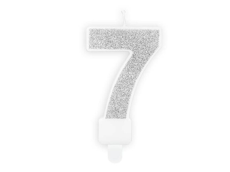 Świeczka urodzinowa cyferka 7, srebrny, 7cm
