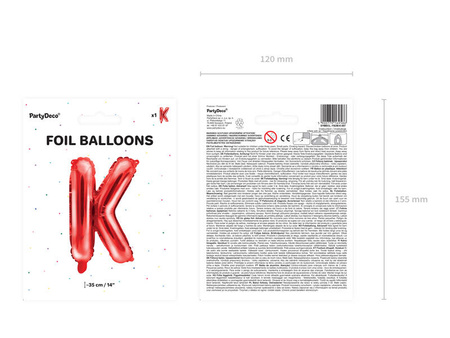 Balon foliowy litera K czerwony 35cm 169586