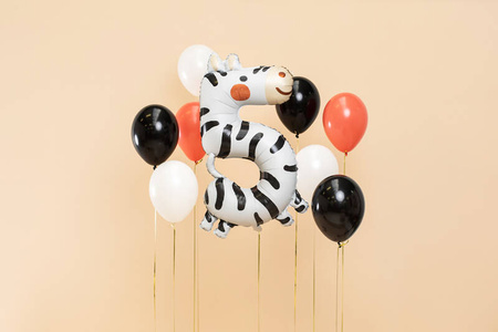 Balon foliowy cyfra 5 Zebra 68-98cm mix 019409