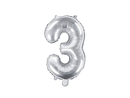 Balon foliowy cyfra 3 srebrny 35cm 772533
