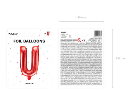 Balon foliowy litera U czerwony 35cm 169982
