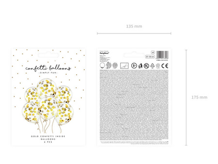 Balony z konfetti gwiazdki 30cm złoty 6szt 173958
