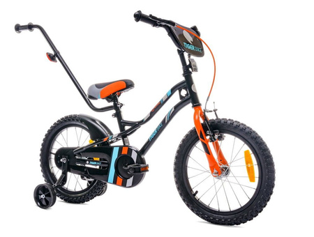Rowerek 14'' Tiger Bike z pchaczem czarno-pomarańczowo-turkusowy 640101 Rower
