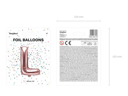 Balon foliowy litera "l", 35cm, różowe złoto