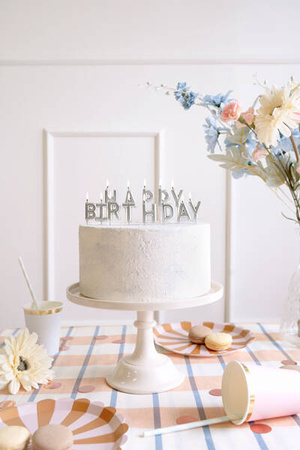 Świeczki urodzinowe Happy Birthday 13szt 2,5cm srebrne 032712