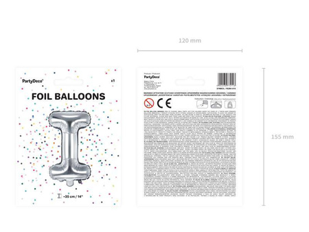 Balon foliowy litera "i", 35cm, srebrny