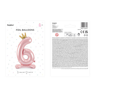 Stojący balon foliowy 84cm jasny różowy Cyfra 6 176256