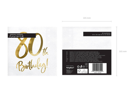 Serwetki 80TH Birthday białe 30x30cm 20szt 109391