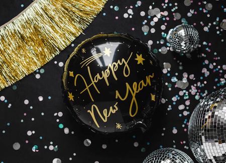 Balon foliowy Happy New Year 45cm czarny 007741