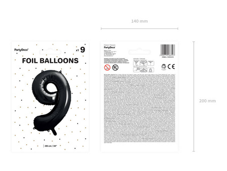 BALON FOLIOWY CYFRA 9 CZARNY 86CM 166547