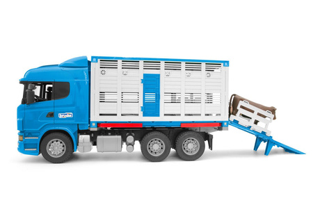 Bruder 03549 scania r z kontenerem i figurką krowy 
