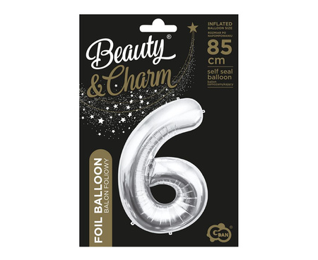 Balon foliowy B&C Cyfra 6 srebrna 85 cm 109511