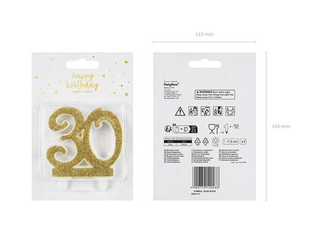 Świeczka urodzinowa liczba 30 złota 7,5cm 120266