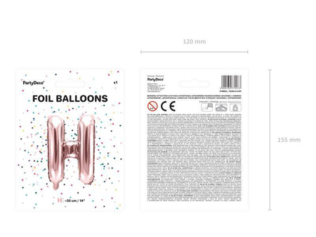 Balon foliowy litera "h", 35cm, różowe złoto