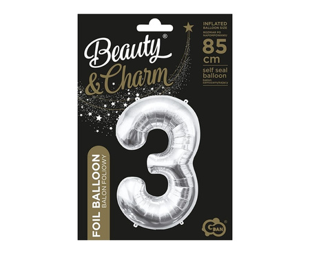 Balon foliowy B&C Cyfra 3 srebrna 85 cm 109450