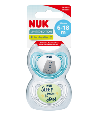 Nuk smoczki uspokajające silikonowe 0-6m-cy hello adventure 2szt 361459