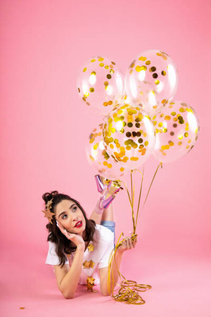 Balony z konfetti kółka 30cm złoty 6szt 173934