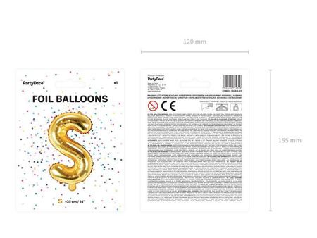 Balon foliowy litera "s", 35cm, złoty