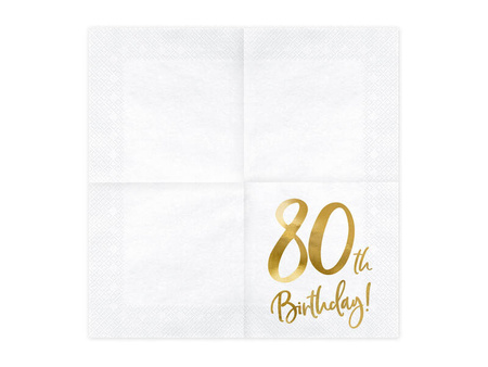 Serwetki 80TH Birthday białe 30x30cm 20szt 109391