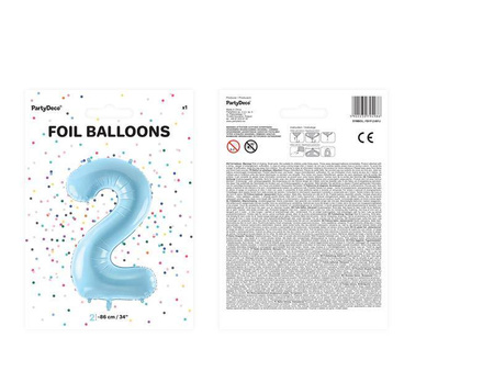 Balon foliowy cyfra 2 jasny niebieski 86cm 794986