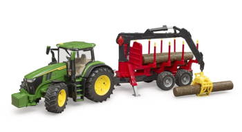 Bruder 03154 Traktor John Deere 7R 350 z przyczepą wraz z żurawiem i 4 balami drzewa 031541