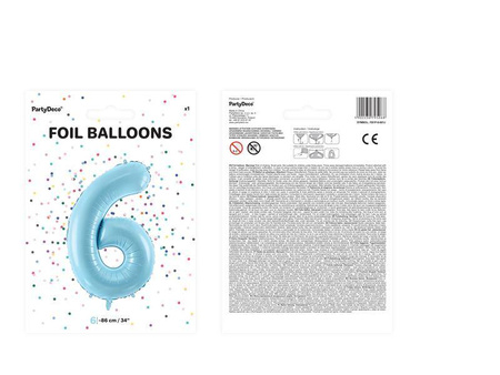 Balon foliowy cyfra 6 jasny niebieski 86cm 795068