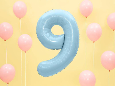 Balon foliowy cyfra 9 jasny niebieski 86cm 795129