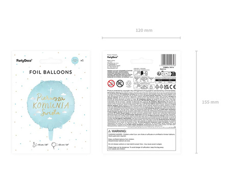 Balon foliowy Komunia Święta 45cm mix 010796