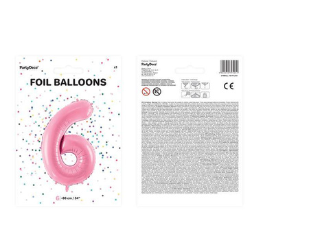 Balon foliowy cyfra 6 różowy 86cm 795051