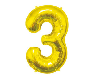 Balon foliowy B&C Cyfra 3 złota 85 cm  AA 180947