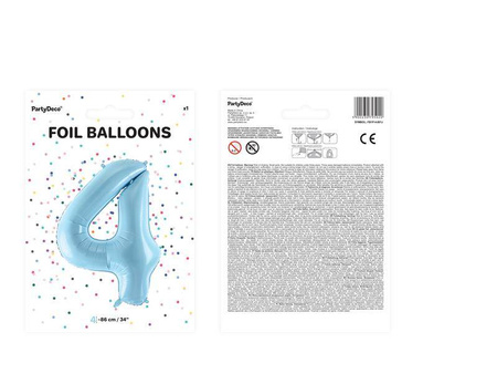 Balon foliowy cyfra 4 jasny niebieski 86cm 795020