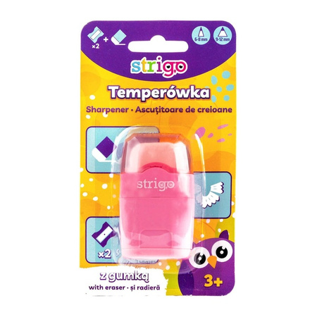 Strigo Temperówka pastelowa na dwie grubości kredek z dużym pojemnikiem i gumką 946214