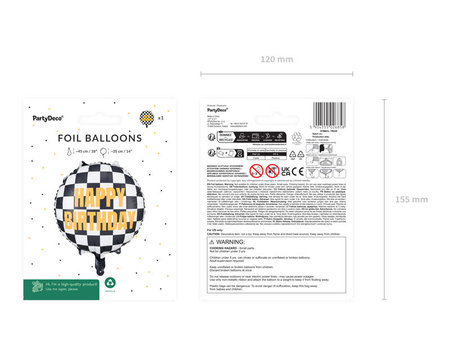 Balon foliowy szachownica Happy Birthday 45cm 026858