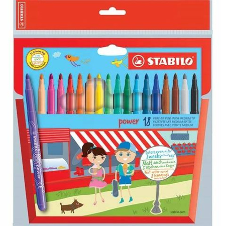 Flamastry stabilo power 18 kolorów